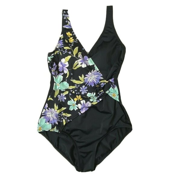 Jantzen Women's size 10 One Piece Bathing Swim Suit Black Floral - Picture 1 of 8